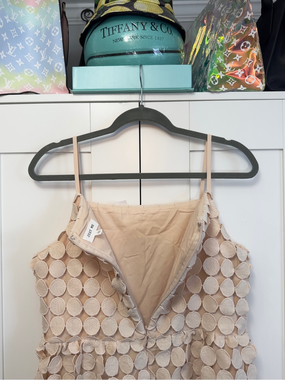 Fringe Tiered Circle Dress Sz MED-LG By Just Me Cream, Pink and Brown NEW! - Picture 6 of 7